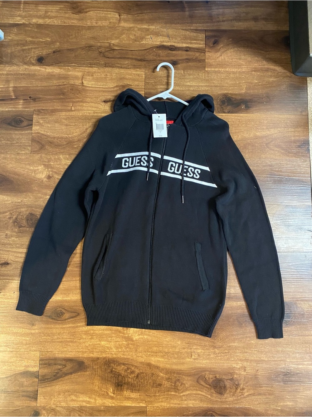 GUESS Men's Black Hooded Zip Sweater